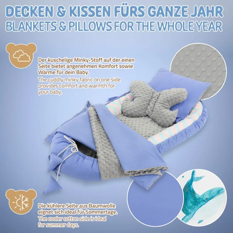 Babynest Set 5 Tlg. 90x50 cm Walmuster aus Baumwolle Joyz