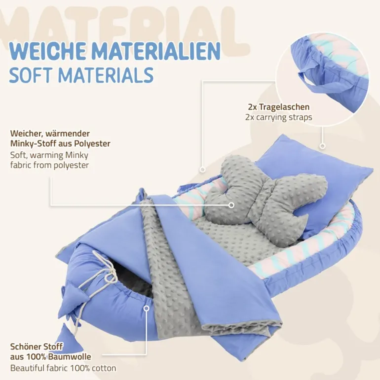 Babynest Set 5 Tlg. 90x50 cm Walmuster aus Baumwolle Joyz