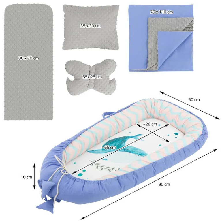 Babynest Set 5 Tlg. 90x50 cm Walmuster aus Baumwolle Joyz