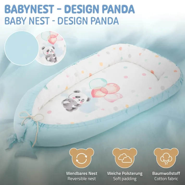 Babynest wendbarer Bezug 90x50 cm Hellblau aus Baumwolle Joyz