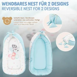 Babynest wendbarer Bezug 90x50 cm Hellblau aus Baumwolle Joyz