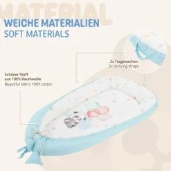 Babynest wendbarer Bezug 90x50 cm Hellblau aus Baumwolle Joyz