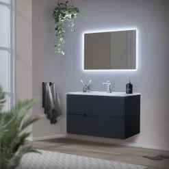 Badezimmer LED-Spiegel eckig mit Touchschalter 90x60 cm Weiß aus Glas ML-Design
