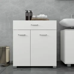 Badezimmerschrank Badschrank mit Wäschekorb 75x37x90 cm in Weiß ML-Design