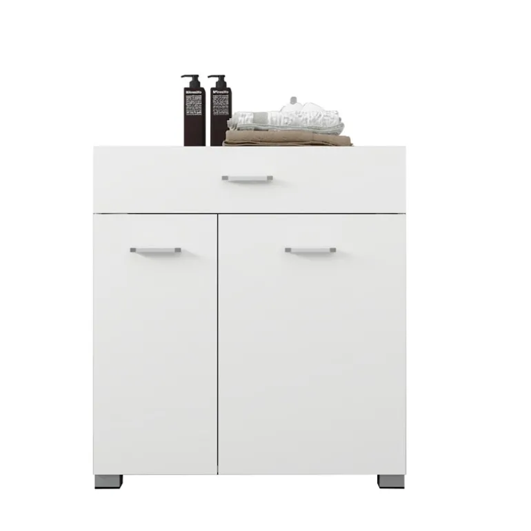 Badezimmerschrank Badschrank mit Wäschekorb 75x37x90 cm in Weiß ML-Design
