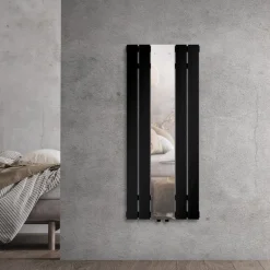 Badheizkörper Einlagig inkl. Spiegel 1200x450 mm Schwarz matt mit Mittelanschluss LuxeBath