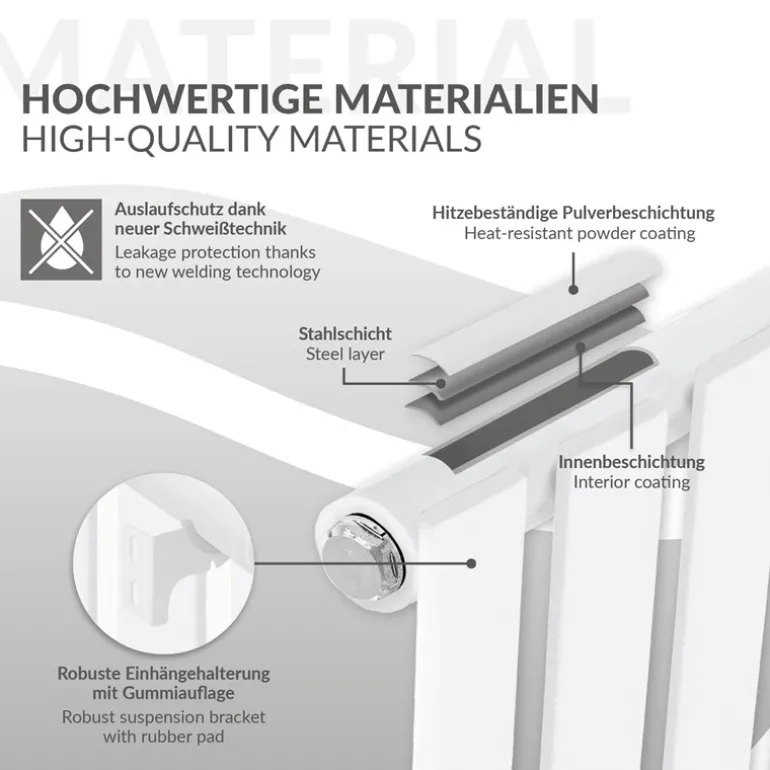 Badheizkörper Einlagig Vertikal 600x300 mm Weiß mit Mittelanschluss LuxeBath