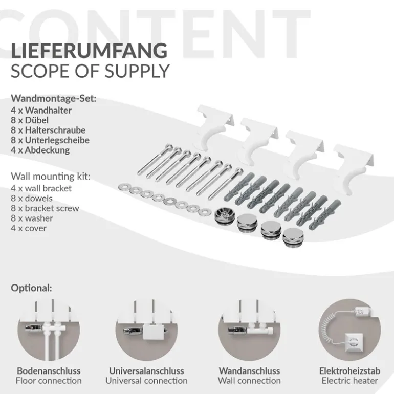 Badheizkörper Einlagig Vertikal 600x300 mm Weiß mit Mittelanschluss LuxeBath