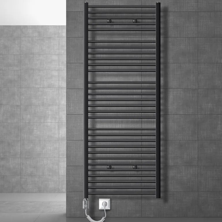 Badheizkörper Elektrisch mit Heizstab 900W 750x1800 mm Anthrazit gerade mit Seitenanschluss