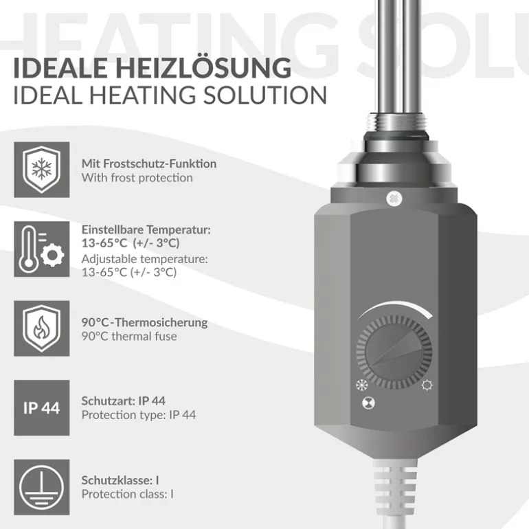 Badheizkörper Elektrisch mit Heizstab 1200W 500x1500 mm Anthrazit gerade mit Seitenanschluss