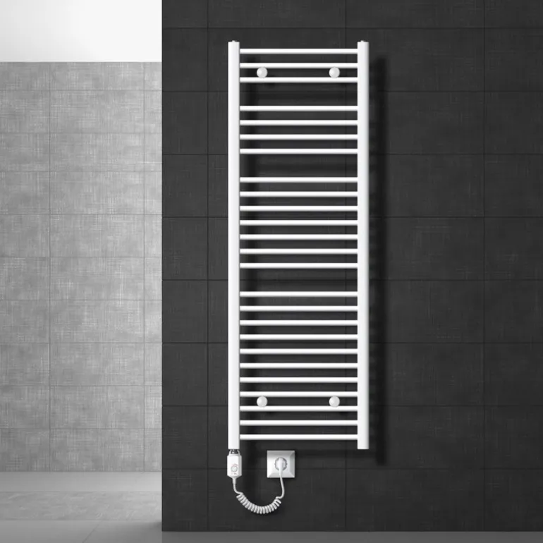 Badheizkörper Elektrisch mit Heizstab 1200W 500x1500 mm weiß gebogen mit Seitenanschluss