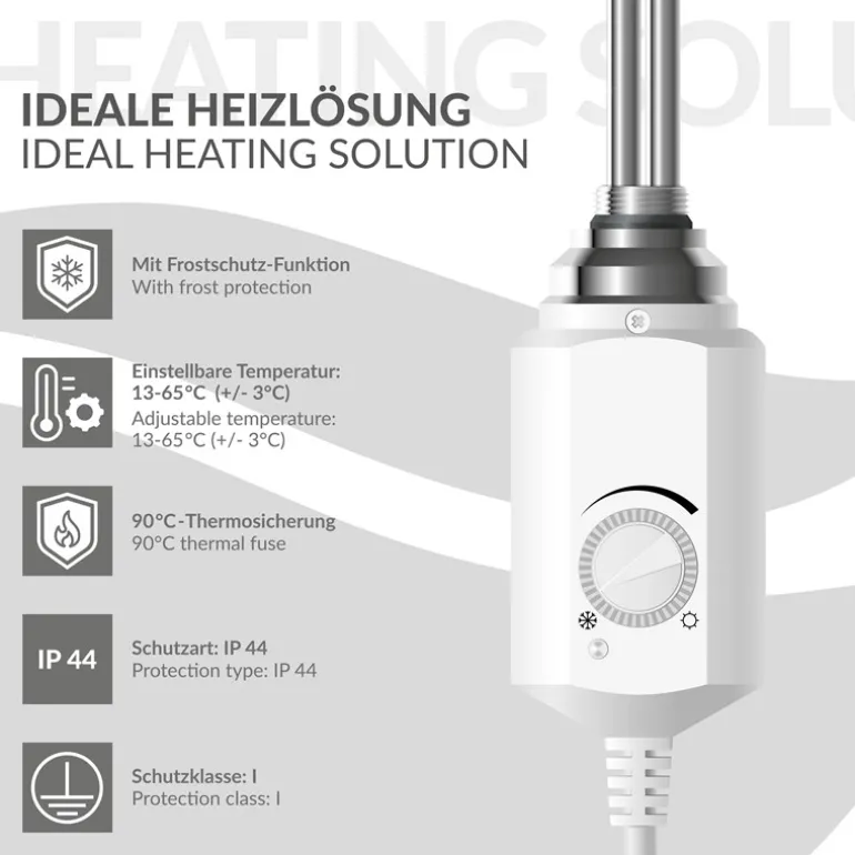 Badheizkörper Elektrisch mit Heizstab 1200W 500x1500 mm weiß gebogen mit Seitenanschluss