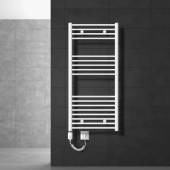 Badheizkörper Elektrisch mit Heizstab 1200W 600x1200 mm Weiß gerade mit Seitenanschluss