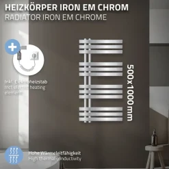 Badheizkörper Elektrisch mit Heizstab 300W 500x1000 mm Chrome