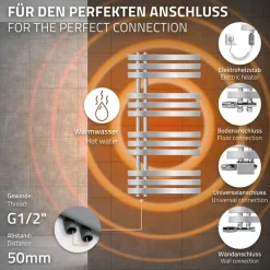 Badheizkörper Elektrisch mit Heizstab 300W 500x1000 mm Chrome