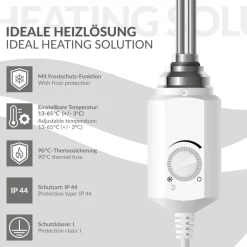 Badheizkörper Elektrisch mit Heizstab 1200W 600x1500 mm weiß gerade mit Seitenanschluss