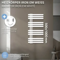 Badheizkörper Elektrisch mit Heizstab 300W 500x1000 mm Weiß