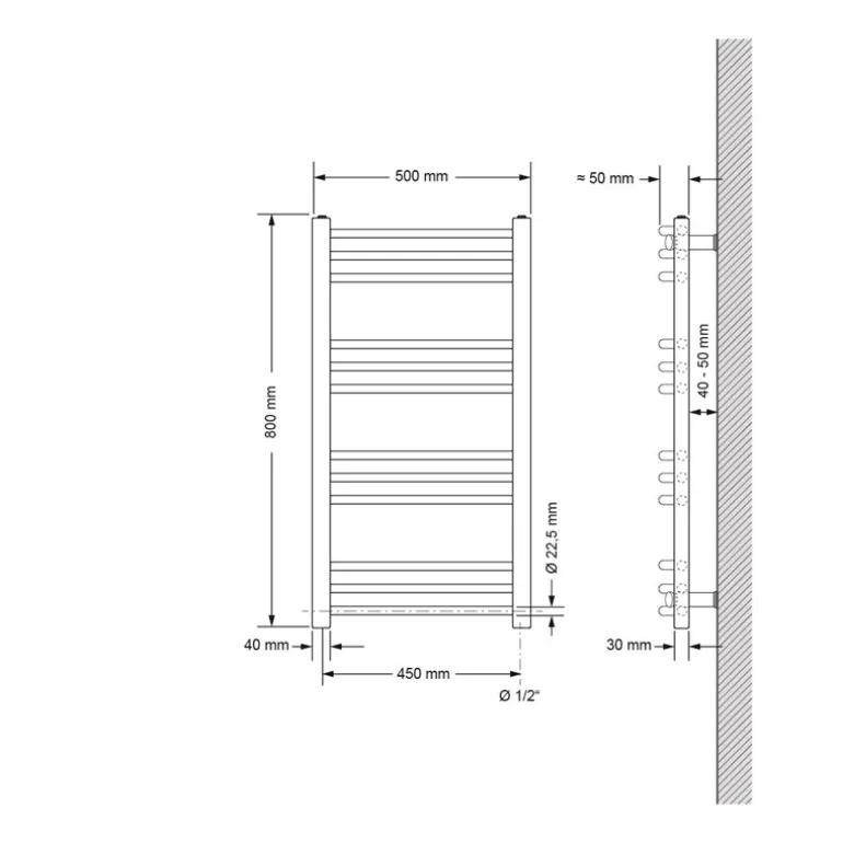 Badheizkörper Elektrisch mit Heizstab 300W 500x800 mm Anthrazit gebogen mit Seitenanschluss