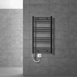 Badheizkörper Elektrisch mit Heizstab 300W 500x800 mm Anthrazit gerade mit Seitenanschluss