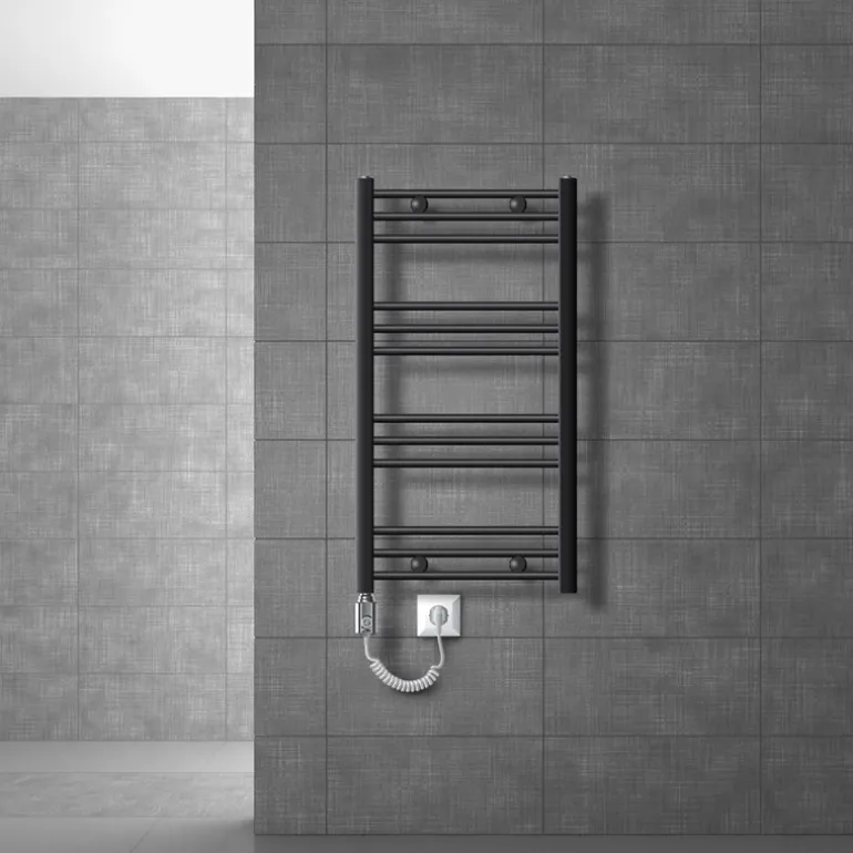 Badheizkörper Elektrisch mit Heizstab 300W 500x800 mm Anthrazit gerade mit Seitenanschluss