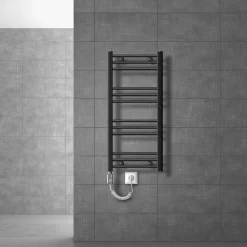 Badheizkörper Elektrisch mit Heizstab 300W 400x800 mm Anthrazit gebogen mit Seitenanschluss