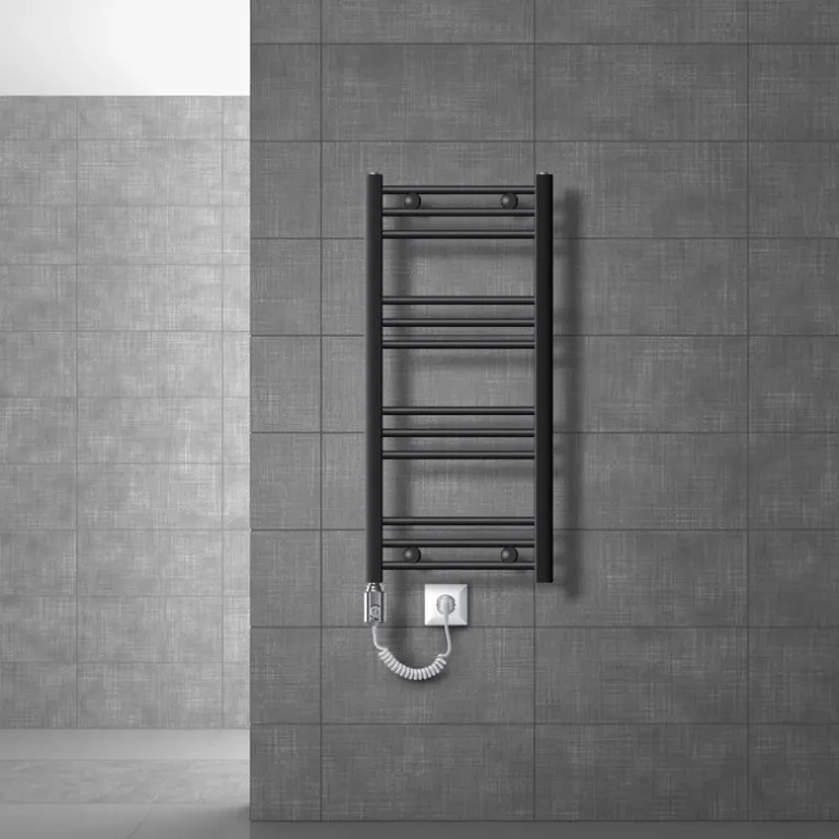 Badheizkörper Elektrisch mit Heizstab 300W 400x800 mm Anthrazit gebogen mit Seitenanschluss