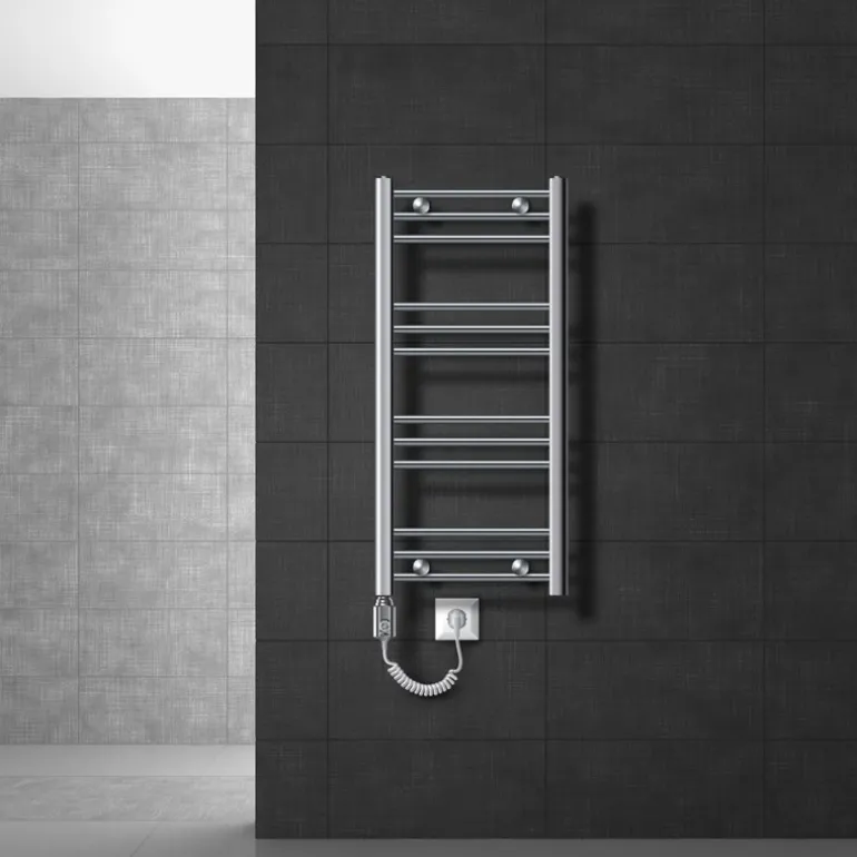 Badheizkörper Elektrisch mit Heizstab 300W 400x800 mm Chrom gerade mit Seitenanschluss