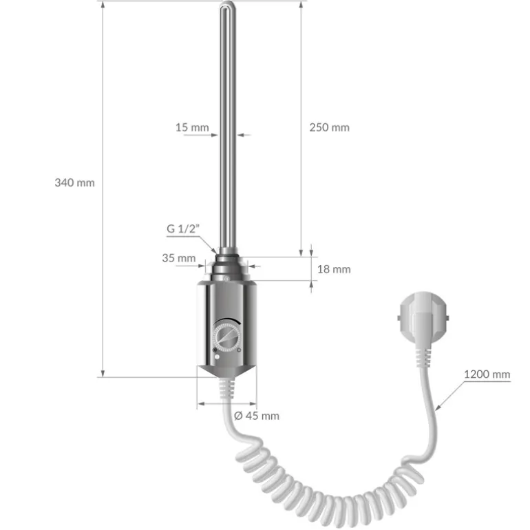 Badheizkörper Elektrisch mit Heizstab 300W 400x800 mm Chrom gerade mit Seitenanschluss