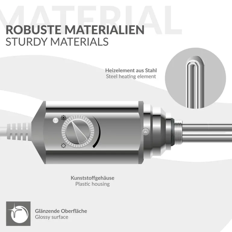 Badheizkörper Elektrisch mit Heizstab 300W 400x800 mm Chrom gerade mit Seitenanschluss