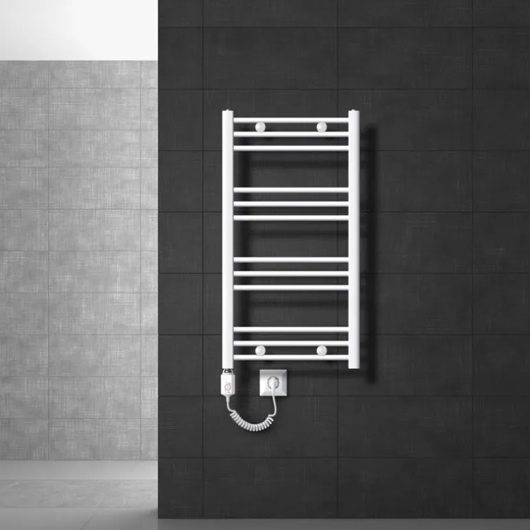 Badheizkörper Elektrisch mit Heizstab 600W 500x800 mm Weiß gebogen mit Seitenanschluss