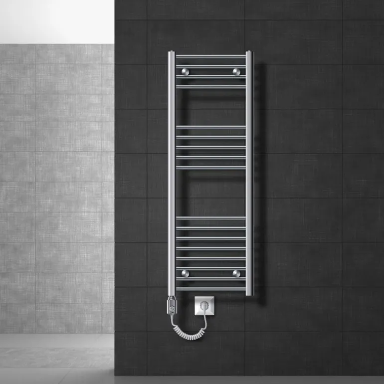 Badheizkörper Elektrisch mit Heizstab 900W 400x1200 mm Chrome gebogen mit Seitenanschluss