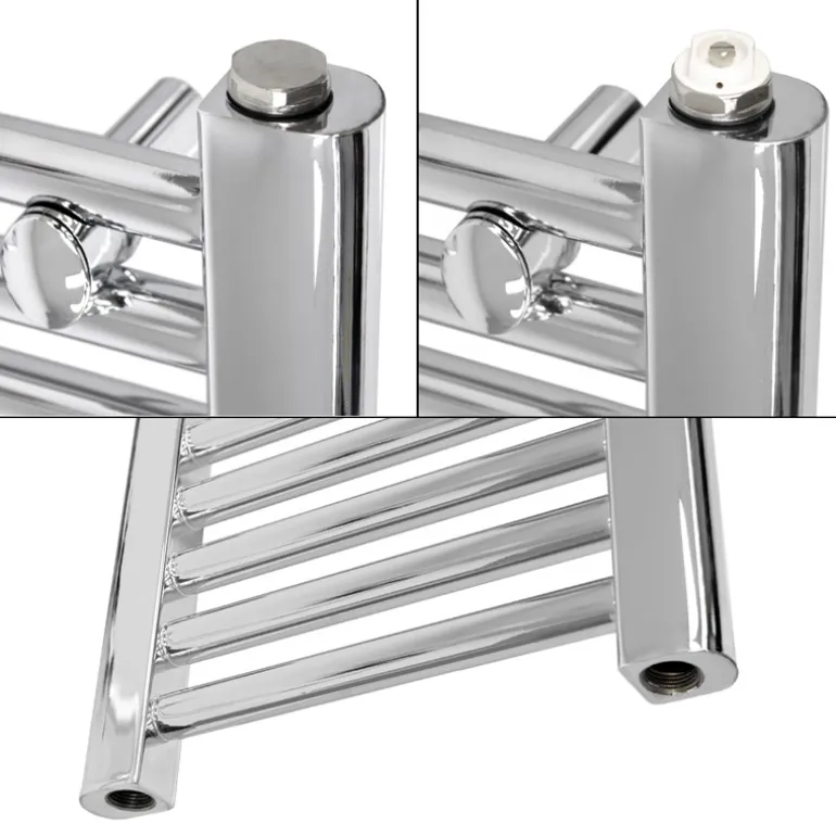 Badheizkörper Elektrisch mit Heizstab 900W 400x1200 mm Chrome gebogen mit Seitenanschluss