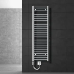 Badheizkörper Elektrisch mit Heizstab 900W 400x1500 mm Chrome gerade mit Seitenanschluss