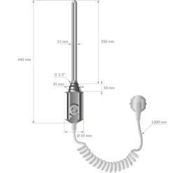Badheizkörper Elektrisch mit Heizstab 900W 400x1500 mm Chrome gerade mit Seitenanschluss
