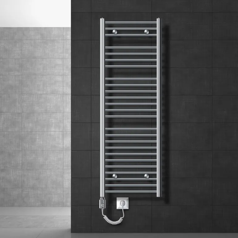 Badheizkörper Elektrisch mit Heizstab 900W 500x1500 mm Chrome gebogen mit Seitenanschluss