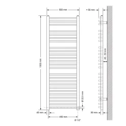 Badheizkörper Elektrisch mit Heizstab 900W 500x1500 mm Chrome gebogen mit Seitenanschluss