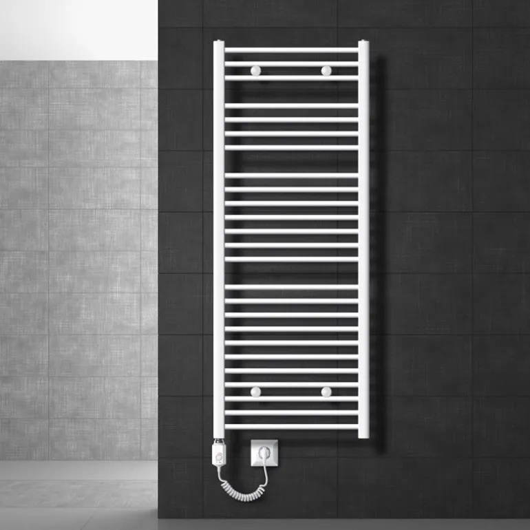 Badheizkörper Elektrisch mit Heizstab 900W 600x1500 mm weiß gerade mit Seitenanschluss