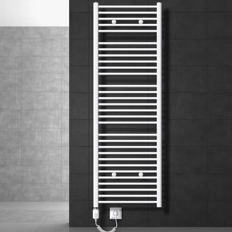 Badheizkörper Elektrisch mit Heizstab 900W 600x1800 mm Weiß gerade mit Seitenanschluss