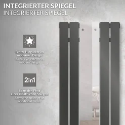 Badheizkörper Flach mit Spiegel 1200x450 mm Anthrazit ML-Design