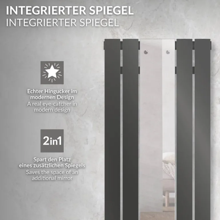 Badheizkörper Flach mit Spiegel 1200x450 mm Anthrazit ML-Design