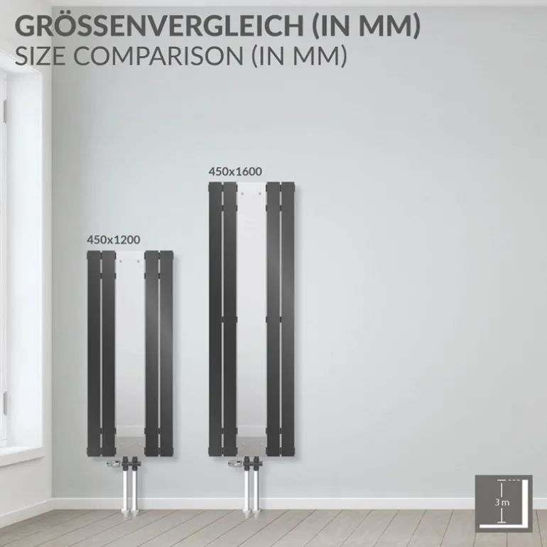 Badheizkörper Flach mit Spiegel 1200x450 mm Anthrazit ML-Design