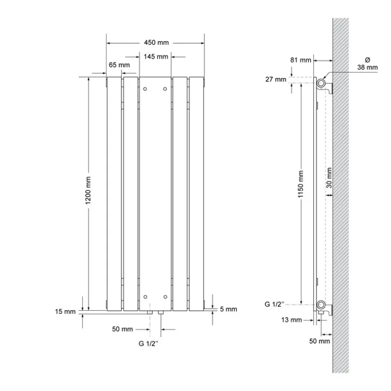 Badheizkörper Flach mit Spiegel 1200x450 mm Anthrazit ML-Design