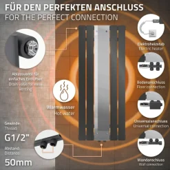 Badheizkörper Flach mit Spiegel und Universale Anschlussgarnitur 45x120 cm Anthrazit ML-Design