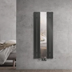 Badheizkörper Flach mit Spiegel und Wand Anschlussgarnitur 45x120 cm Anthrazit ML-Design