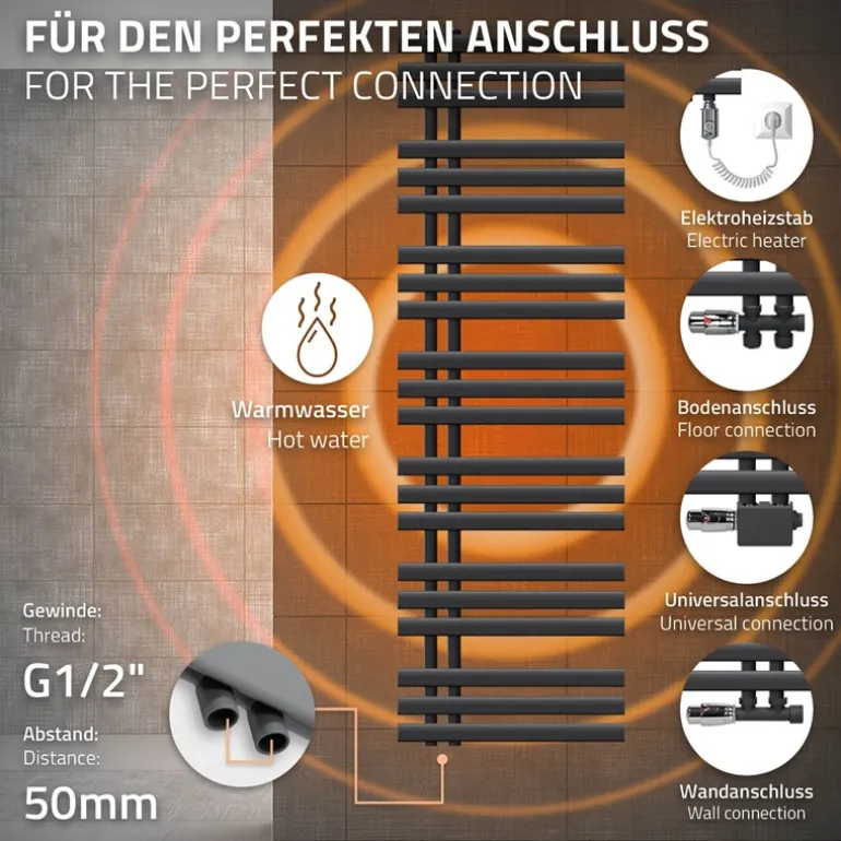 Badheizkörper Iron EM mit Heizstab 900W 500x1600 mm Anthrazit