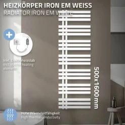 Badheizkörper Iron EM mit Heizstab 1200W 500x1600 mm Weiß
