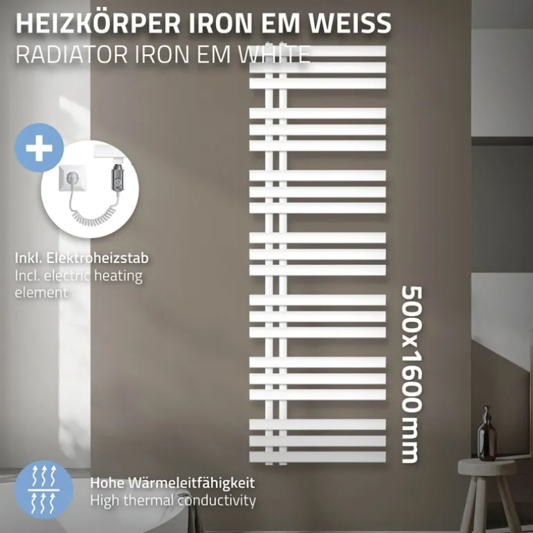Badheizkörper Iron EM mit Heizstab 1200W 500x1600 mm Weiß