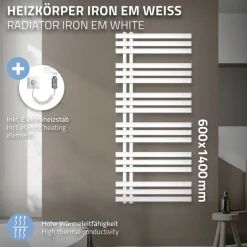 Badheizkörper Iron EM mit Heizstab 1200W 600x1400 mm Weiß
