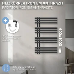 Badheizkörper Iron EM 600x1000 mm anthrazit mit Heizstab 600W
