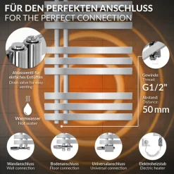 Badheizkörper Iron EM 600x1200 mm Chrome mit Boden Anschlussgarnitur